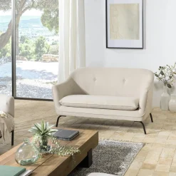 Fauteuil rond blanc tissu bouclette TIM