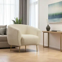 Fauteuil rond écru - pieds dorés LUCCA