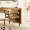 Fauteuil rotin et cuir havane dossier arrondi (lot de 2) TIM