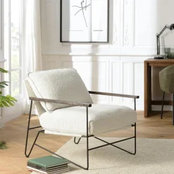 Fauteuil structure métal tissu bouclette blanc TIM