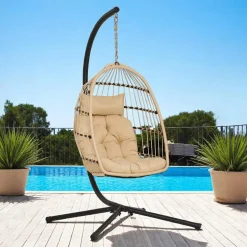 Fauteuil suspendu beige en résine tressée SOUTH BEACH