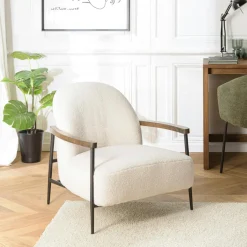 Fauteuil tissu bouclette blanc écru TIM