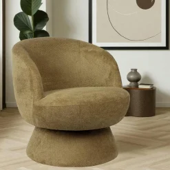 Fauteuil vert pivotant - tissu chenille, style rétro IENA
