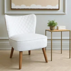 Fauteuil vert tissu chenille - pieds bois, motif croisé IENA