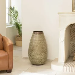 Grand vase alu martelé style amphore couleur cuivre/noir H99,5 cm NADOR