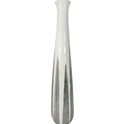 Grand vase blanc et argent avec feuilles