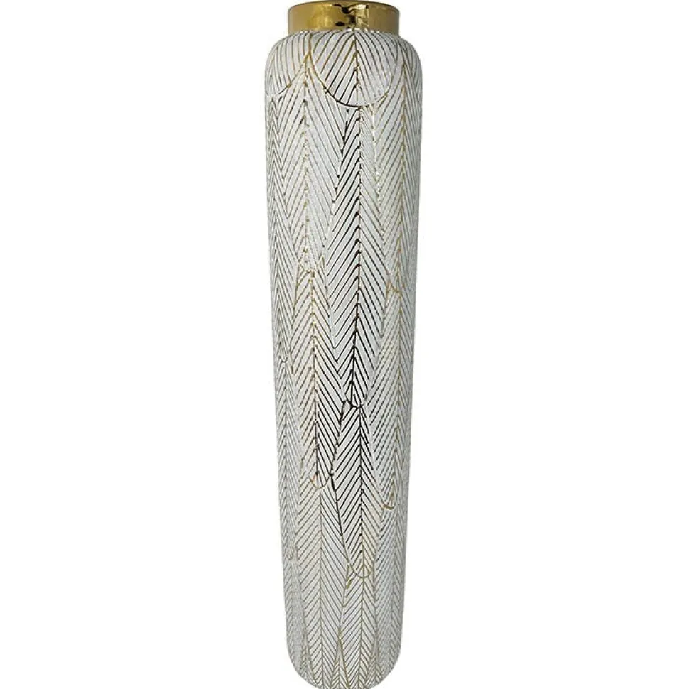 Grand vase doré et blanc avec feuillage
