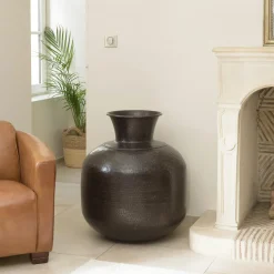Grand vase rond couleur cuivre/noir effet vieilli H73,5 cm NADOR