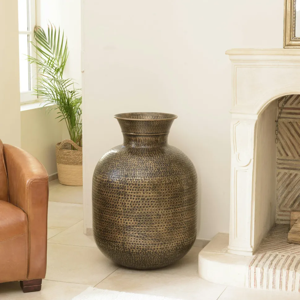Grand vase rond couleur laiton/noir effet antique H78 cm NADOR