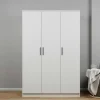 Grande armoire penderie blanche 3 portes 5 étagères BYRON