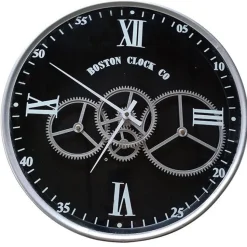 Horloge engrenages argent fond noir Boston