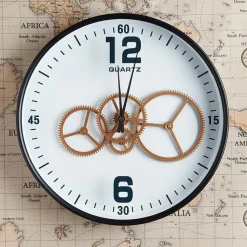 Horloge engrenages or fond blanc