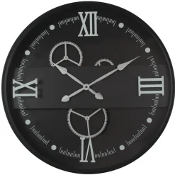 Horloge murale noire et argent avec chiffres romains