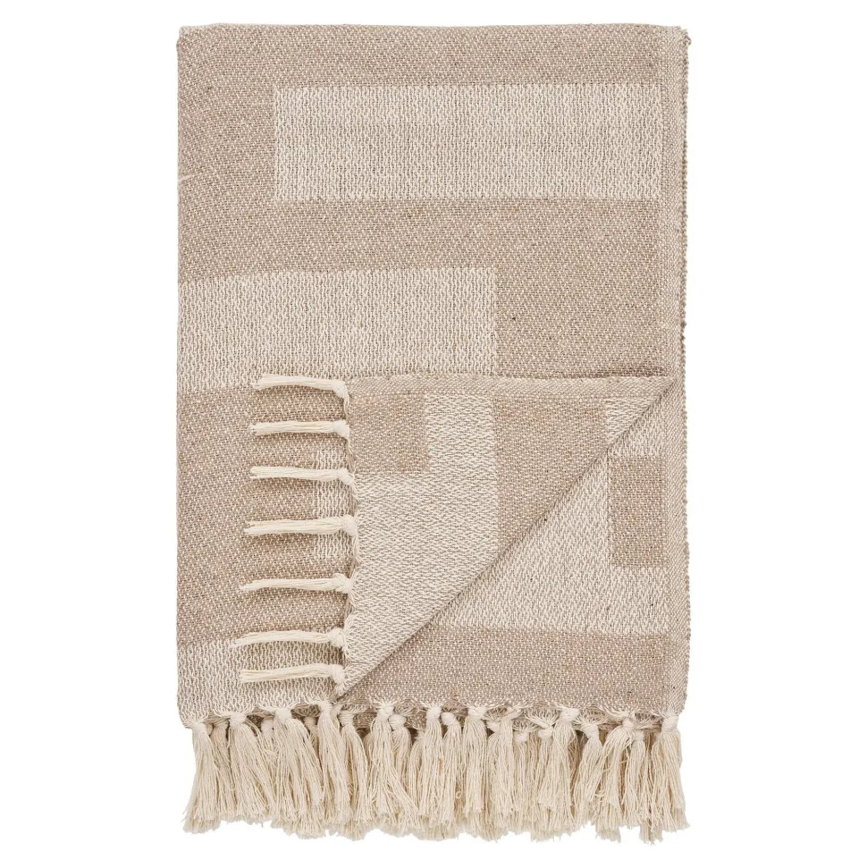 Jeté de canapé beige & brun à franges - 130x180 FALLON