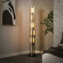 Lampadaire colonne en verre ambré 5 lampes RALF