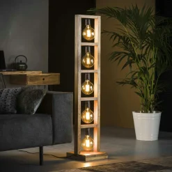 Lampadaire contemporain échelle bois 5 lampes LUCKNOW