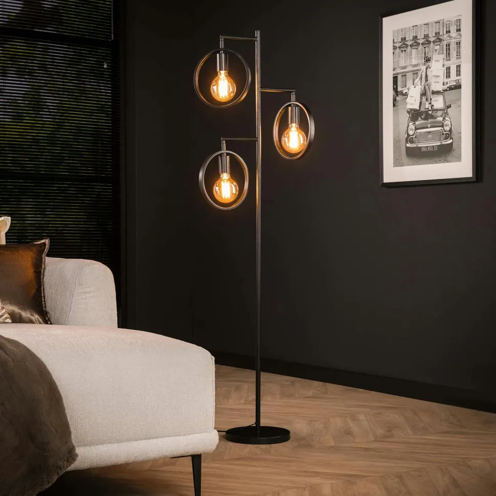 Lampadaire de salon 3 anneaux, finition charbon RALF