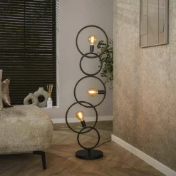 Lampadaire de salon noir – 5 anneaux design TRIBECA
