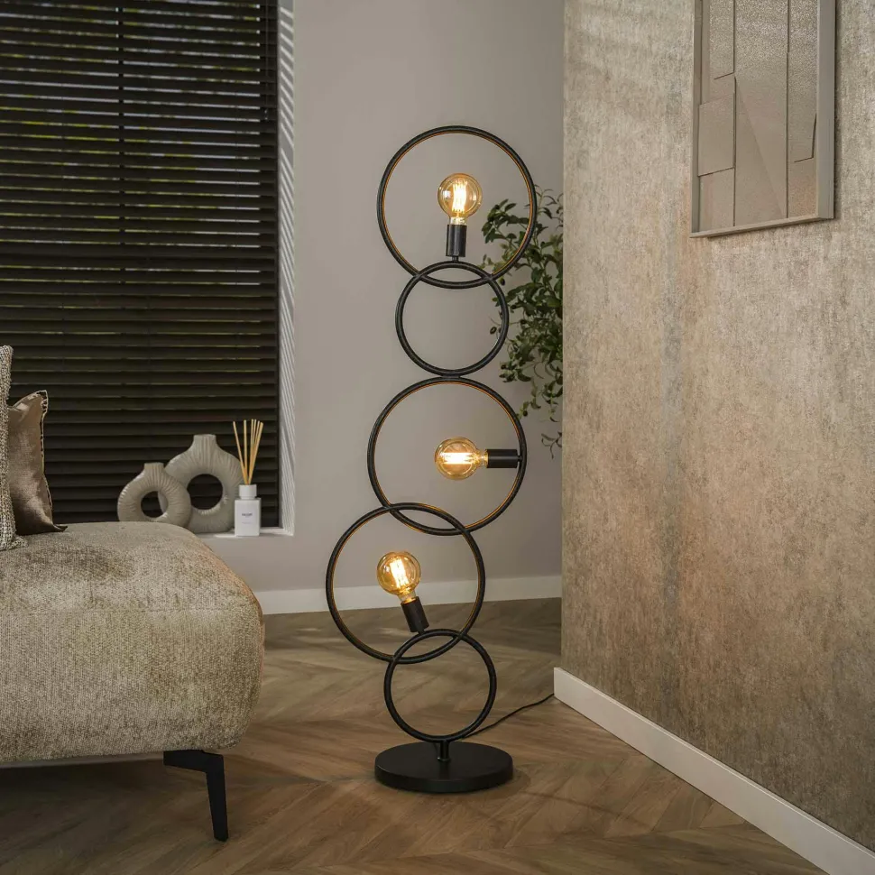 Lampadaire de salon noir – 5 anneaux design TRIBECA