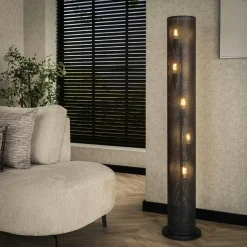 Lampadaire en métal noir perforé RALF