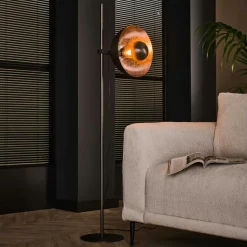 Lampadaire en verre ambré et chromé, 8 abat-jour RALF