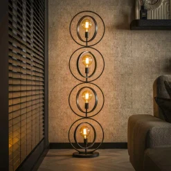 Lampadaire industriel anneaux doubles 3 lampes TRIBECA