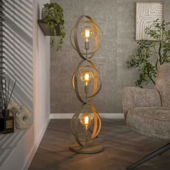 Lampadaire industriel anneaux doubles 3 lampes TRIBECA