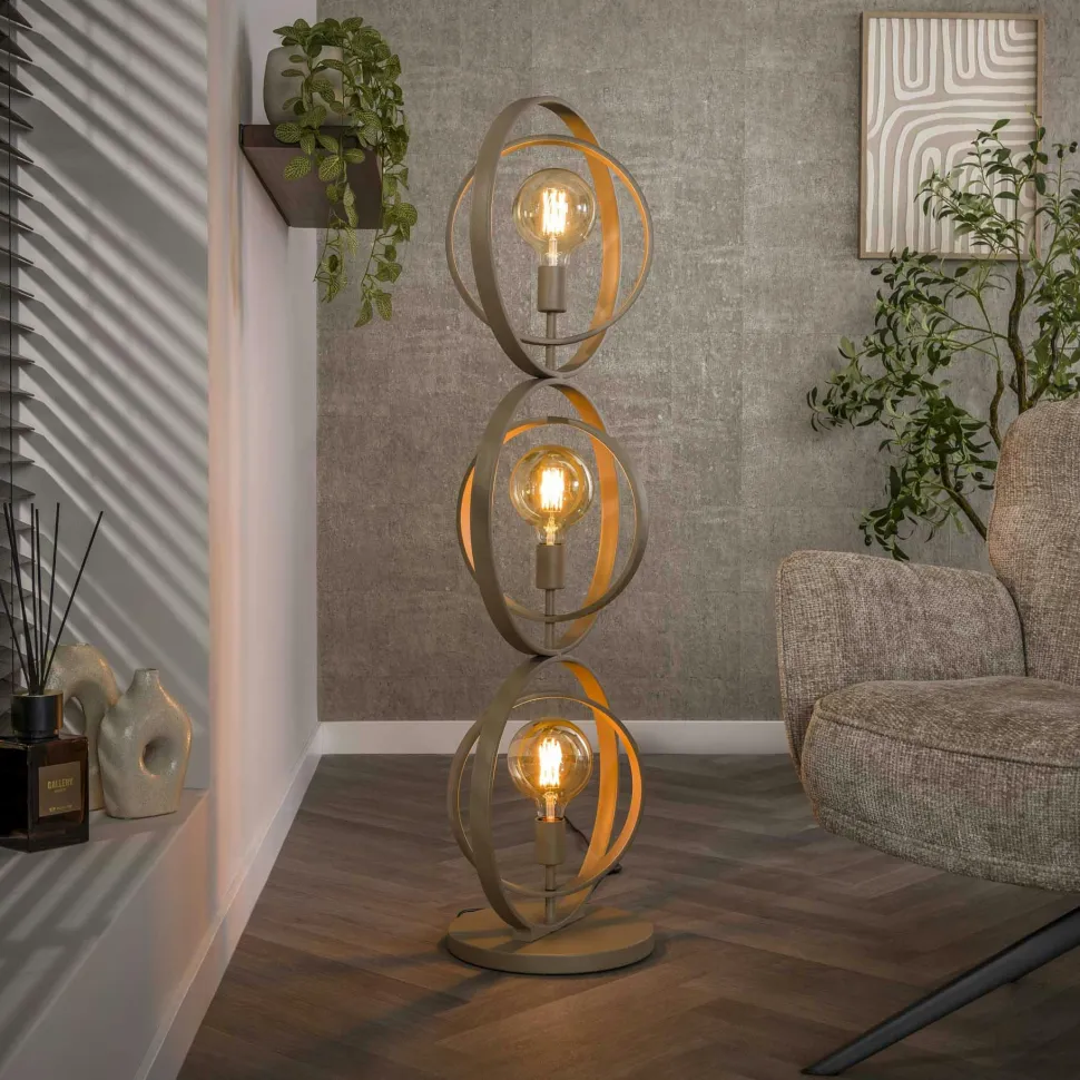 Lampadaire industriel anneaux doubles 3 lampes TRIBECA