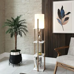 Lampadaire moderne décoratif avec étagères effet bois KILIS