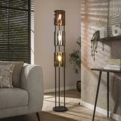 Lampadaire moderne tricolore, 3 abat-jour en verre NIAGARA