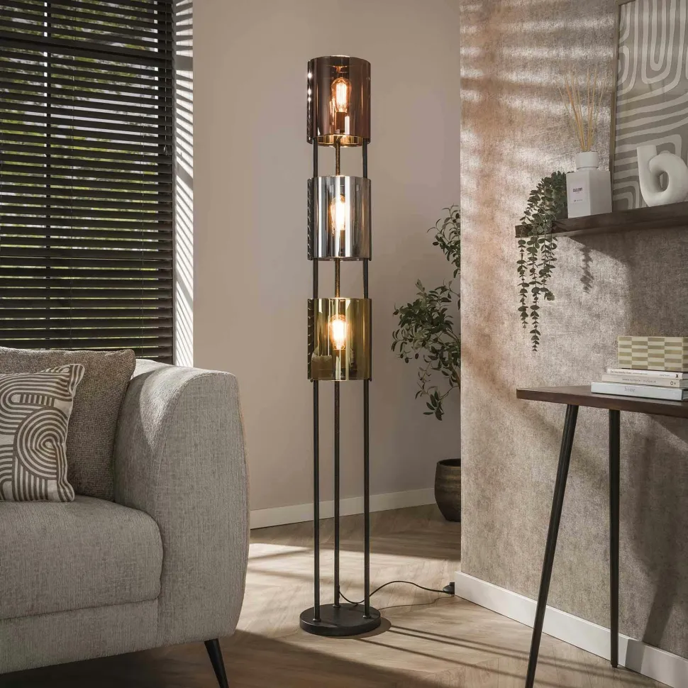 Lampadaire moderne tricolore, 3 abat-jour en verre NIAGARA