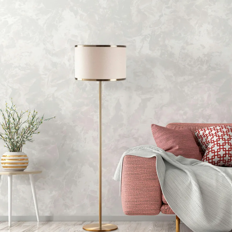 Lampadaire salon moderne doré avec abat-jour blanc SINOP
