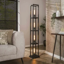 Lampadaire tour noire style moderne, 4 ampoules TRIBECA