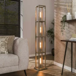 Lampadaire tour noire style moderne, 4 ampoules TRIBECA