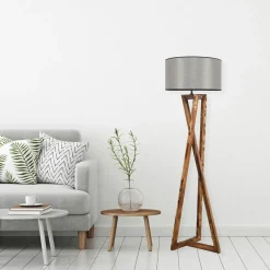 Lampadaire trépied croisé abat-jour gris 150 cm KILIS