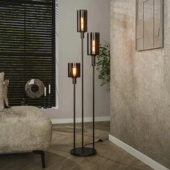 Lampadaire vintage en verre brun – 3 lampes, tiges bronze NOVA