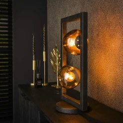 Lampe à poser avec cadre 2 abat-jour en verre déformé NIAGARA