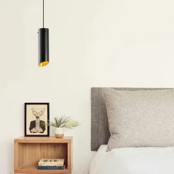Lampe de chevet suspendue noire mat, forme cylindre SILE