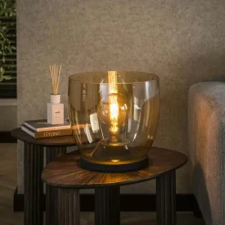Lampe de salon moderne avec vasque en verre ambré 27 cm NIAGARA