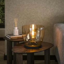Lampe de salon moderne avec vasque en verre ambré 32 cm NIAGARA