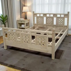Lit 2 places Hévéa pour couchage 140x190cm motifs tressés 203x153x95cm MAORI TRADITION