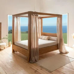 Lit baldaquin cadre 160 cm en bois – style naturel VERBIER