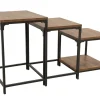 Lot de 3 Tables Gigognes / Sellettes en Hévéa recyclé naturel et métal 55x45x70cm LOFT