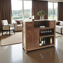 Meuble bar hévéa 120x46x105cm TESSA