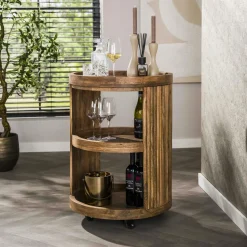 Meuble bar sur roulettes en bois de manguier strié CREEK