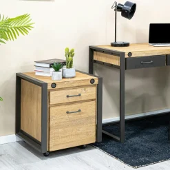 Meuble bas / Caisson de Bureau à roulettes Inspiration Indus' en Acacia et Métal, 2 tiroirs 51x60x60cm BROOKLYN