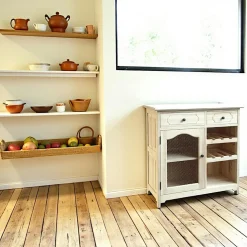 Meuble de cuisine Hévéa 2 tiroirs, 1 porte grillagée, 1 niche, 2 racks à bouteilles 84x43x84cm TRADITION