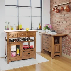 Meuble de cuisine Hévéa 4 tiroirs, 1 porte grillagée, 1 étagère, 1 rack à bouteilles 88,2x50x84cm TRADITION