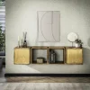 Meuble de rangement mural en bois de manguier finition cuivrée, 4 cubes (2 niches ouvertes, 2 niches fermées) VARA