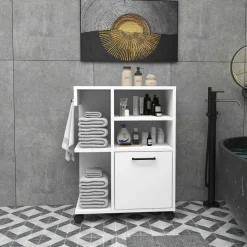 Meuble de rangement sur roulettes effet bois de pin MARFA